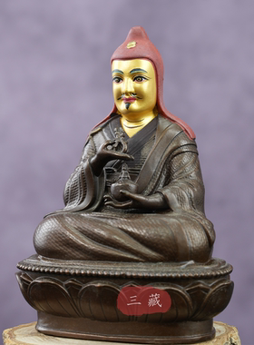 藏传密宗纯铜古色大乐莲师小佛像10cm家用西藏供奉随身铜像铜摆件