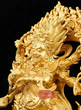 藏传纯铜鎏金六臂玛哈嘎啦佛像10cm尼泊尔工艺佛堂供奉佛像摆件