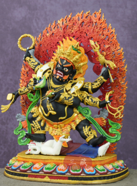 藏传纯铜彩绘六臂玛哈嘎啦佛像