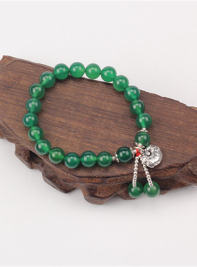 绿玛瑙佛珠本命年手链玉鸣轩