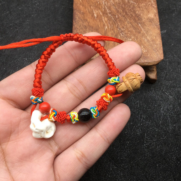 宝宝桃木手链 儿童婴儿手工编织压惊保平安手链脚链 猪精红绳,淘宝优惠券,粉丝福利购,淘宝优惠卷