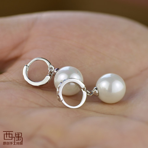 简约S925银耳环海贝珠短款女耳坠耳扣耳圈银饰2026新款不易过敏 - 图1