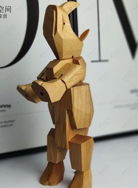丹麦实木木偶摆件变形金刚大犀牛