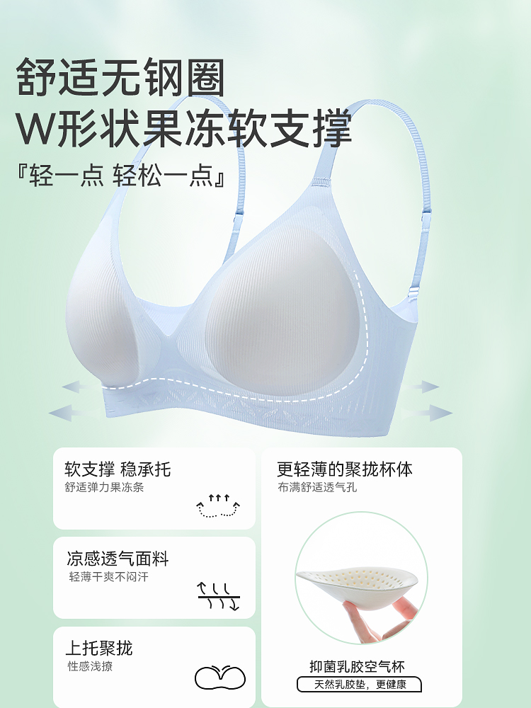 【透气】猫人内衣女小胸聚拢无痕乳胶防下垂收副乳文胸冰丝凉感 - 图2