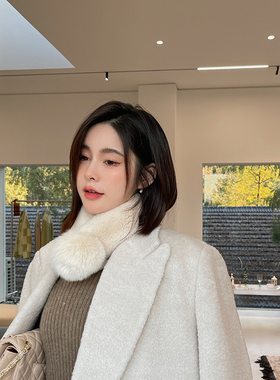 甜美真獭兔毛围巾女式皮草球球