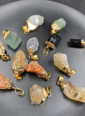 葡萄晶太阳石原石吊坠 黑碧玺原石皮绳项链服装跨境新品配饰