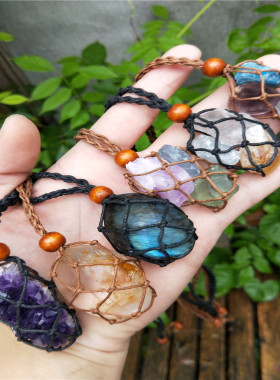 特大号5.5cm 网兜编织项链吊坠可调节伸缩网兜手工编织网托复古绳