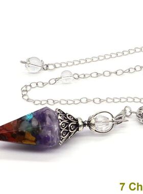 外贸新品古银七彩水晶钟摆半宝石