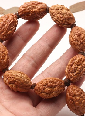 手工雕刻老料天上人间橄榄核手串罗汉拜万佛文玩满工核雕手链文玩