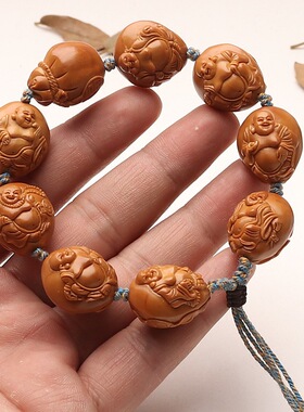 大籽浮雕橄榄核八宝百态荷叶弥勒佛自在佛男女文玩把件橄榄胡单圈