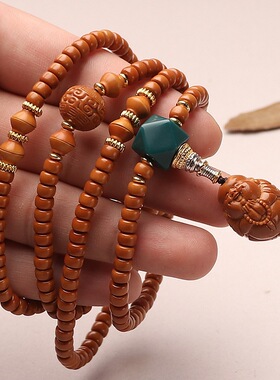 设计脖挂橄榄核壁直切桶珠非核尖极限弧多圈弥勒文玩手链佛珠念珠