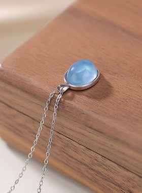 S925纯银海蓝宝蛋面简约锁骨链