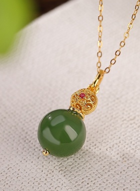 S925镀金和田碧玉福禄葫芦项链