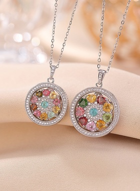 壹鹿银S925纯银镀金碧玺六字真言吊坠复古做旧新中式可转动银挂坠