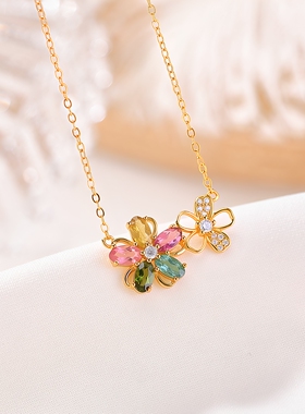S925镀金碧玺繁花锁骨链女