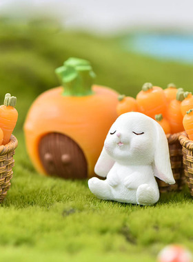 微景观花盆装饰小摆件创意摄影田园造景小动物萝卜竹筐兔子房子