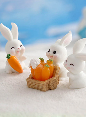 促销微景观圣诞节房子摆件树脂圣诞树萝卜兔子迷你手推车雪景雪人