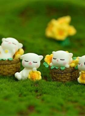 微景观小摆件可爱小猫创意手工装饰树脂小房子向日葵迷你竹筐摆设