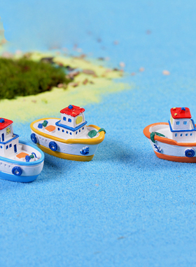 微景观地中海风格海边游艇船造景装饰豪华游轮水族迷你仿真小摆件