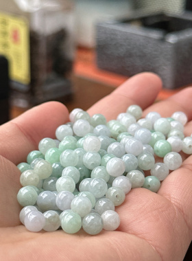 新货天然翡翠散珠a货三彩绿白冰种diy女男士手链珠项链玉珠子