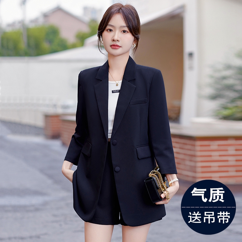 粉色西装套装女2024新款高级感七分袖上衣夏季薄款小个子西服外套-图0