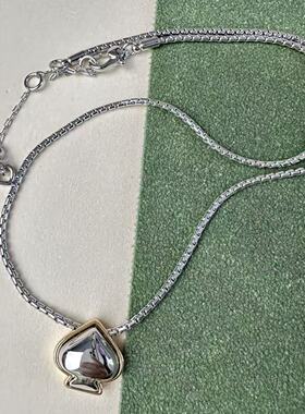高品质小众简约百搭精致甜美蛇骨金银双色爱心吊坠项链桃心锁骨链