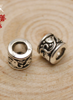 藏宿善缘鸡血藤套头5.5mm血藤配件藏银包头精致花纹多宝手串配件