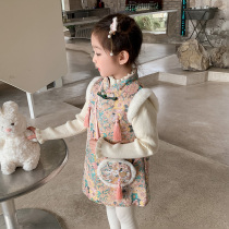 Girl Qipao Dress Dress Winter Dress Foreign Air Children China Wind Princess Dresses Suit Baby Plus Suede Retro Vinywear