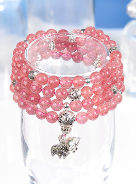 小众ins纯银粉水晶多圈手串