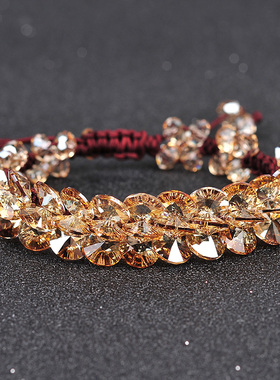 晶柜 海洋之心奥地利抽绳水晶手链女 韩版多层 手串配饰品