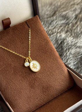 曼光半原创超美的八芒星白贝项链