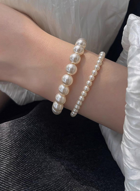 天使猫 高品质澳白色施家珍珠手链女弹力绳手串送女友送闺蜜