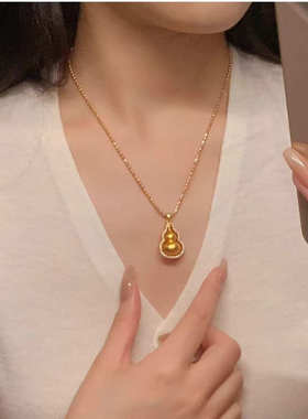 天使猫 金店同款越南高端古法沙金葫芦项链女可旋转福禄吊坠