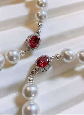 520倪妮同款10mm波尔多红钻扣珍珠项链手链925银澳白强光设计款
