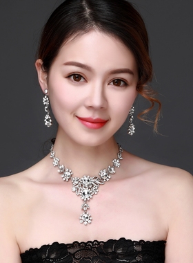 欧美水晶花朵礼服配饰包邮项链