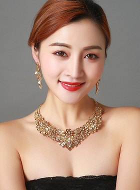 水晶短款夸张韩版礼服耳环项链