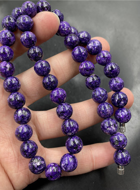 玉翔玉业 女款女式10毫米紫色龙晶圆珠项链 锁骨链 特价