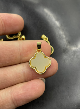 女款镶嵌绿玉髓四叶草吊坠 和田玉四叶草挂件 黑色四叶草锁骨链