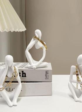 供应跨境树脂工艺品小金人抽象人物创意书房办公室装饰三件套摆件