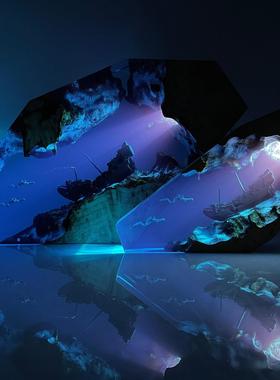 欧美潜水员探索沉船夜灯深海沉没海盗船树脂木床头灯母亲节礼物