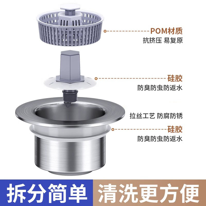 按压式菜池下水器洗菜盆漏水塞厨房水槽过滤网弹跳芯通用款过滤器 - 图2