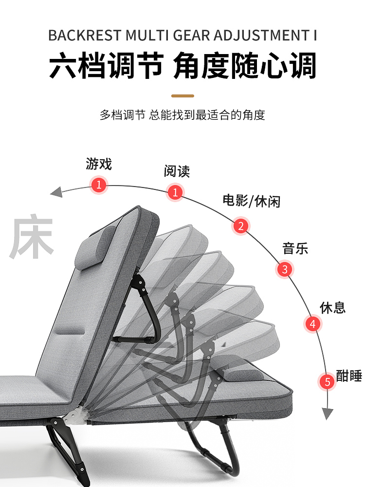 午憩宝折叠床沙发两用躺椅午休单人简易办公室午睡神器成人行军床-图1