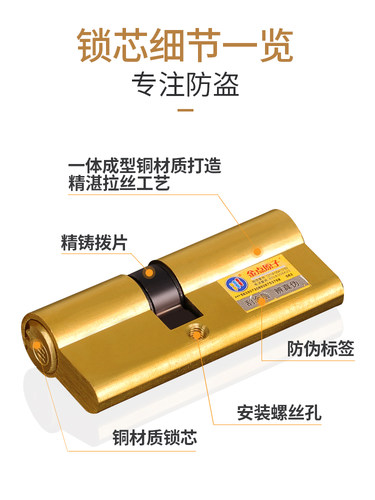 金点原子月牙锁芯超B级防盗门入户室内房门锁 防撬锁具大门锁芯 - 图1