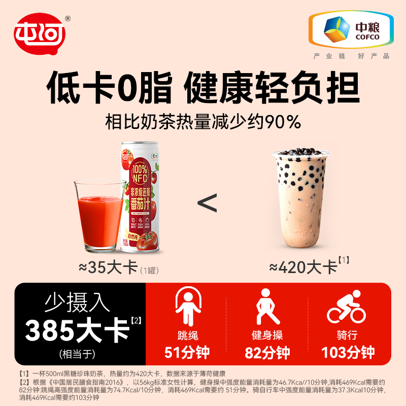 3罐】中粮屯河NFC纯果汁饮料100%NFC番茄汁210ml*3罐西红柿果蔬汁 - 图2