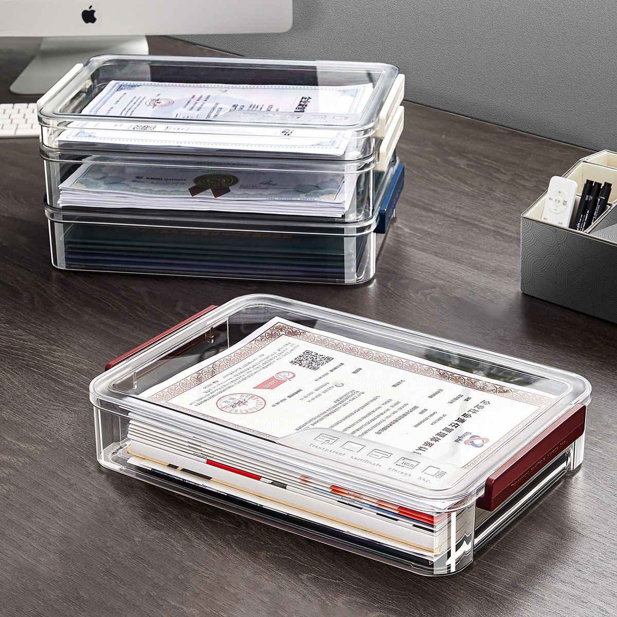 透明证件收纳盒A4文件盒家庭重要证书房产本说明书资料箱家用神器 - 图0