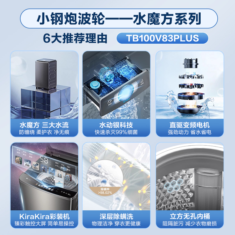 小天鹅水魔方波轮全自动大容量除菌螨家用变频10KG洗衣机TB100V83 - 图0