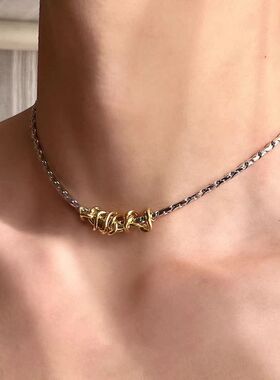 小众撞色金银钛钢蛇骨项链