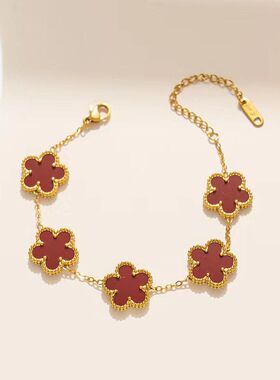 四叶草五花手链镀18K玫瑰金满钻