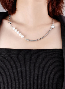 kvk项链锁骨链拼接反光珍珠镶钻