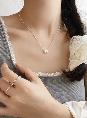 S925车花方块项链女小众轻奢高级感锁骨链简约气质百搭颈链